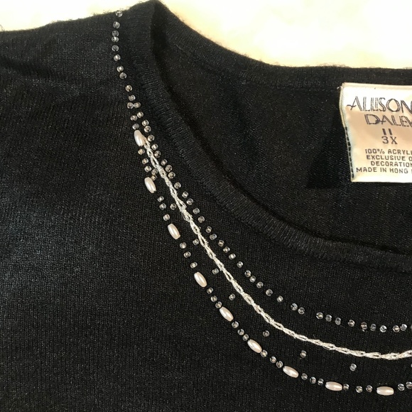 Allison Daley Beaded Pearl Black Sweater Plus 3X - Picture 4 of 8